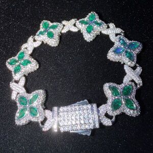 Iced Emerald Clover Flower Bracelet